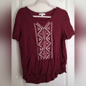 Live fire short sleeve aztec embroidery tops womens size large boho western indi